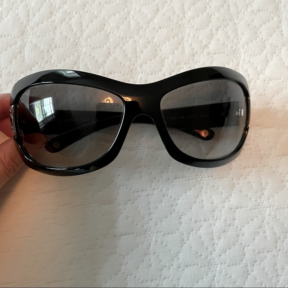 Versace Black Wraparound Sunglasses with Glossy Finish